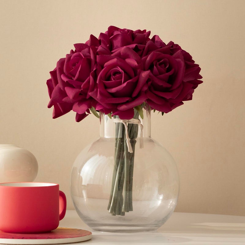 DUYONE Artificial Roses Single Stem 10pcs Fake Silk Flower Arrangement Bouquet Real Touch for Home Party Wedding Decoration(Rose red) - Image 4